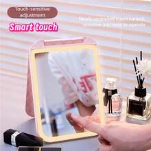 scbestuygo Portable LED Makeup Mirror, 300mAh Rechargeable Battery, 3 Lighting Modes, Touch Control And 3-Level Dimming, Compact Travel Mirror, Suitable For Bedroom, Bathroom, Dorm, Office, Vanity - White - View 3