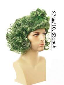 1pc Short Green Curly Wavy Wig, Clown Costume Hair Accessory, Anime Character Wig Prop, Halloween Party Outfit Matching Headpiece, Unisex Green Wig - Multicolor - View 6