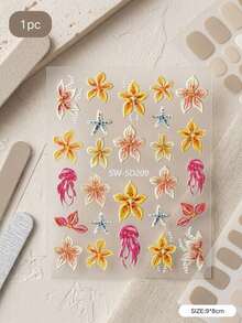 1 Set Deep Sea Jellyfish Ocean Flower Embossed Stickers, Jellyfish Starfish Floral Pattern, Raised Texture Premium Quality, Can Be Arranged Freely, DIY Your Own Exquisite Portable Accessory Appearance - Jellyfish Ocean Flower - View 8