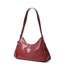 Bolso de hombro para mujer, nuevo estilo retro de moda, brillante y suave, plegable tipo hobo, bolso de axila, adecuado para el uso diario y fiestas de citas - Burdeos - Ver 3
