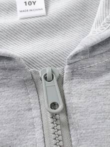 1 buah Jaket Sweatshirt Berkerudung dengan Resleting untuk Anak Perempuan, Cocok untuk Musim Gugur/Musim Dingin, Gaya Kampus, Pakaian Acara Pulang Kampung - Grey - View 6