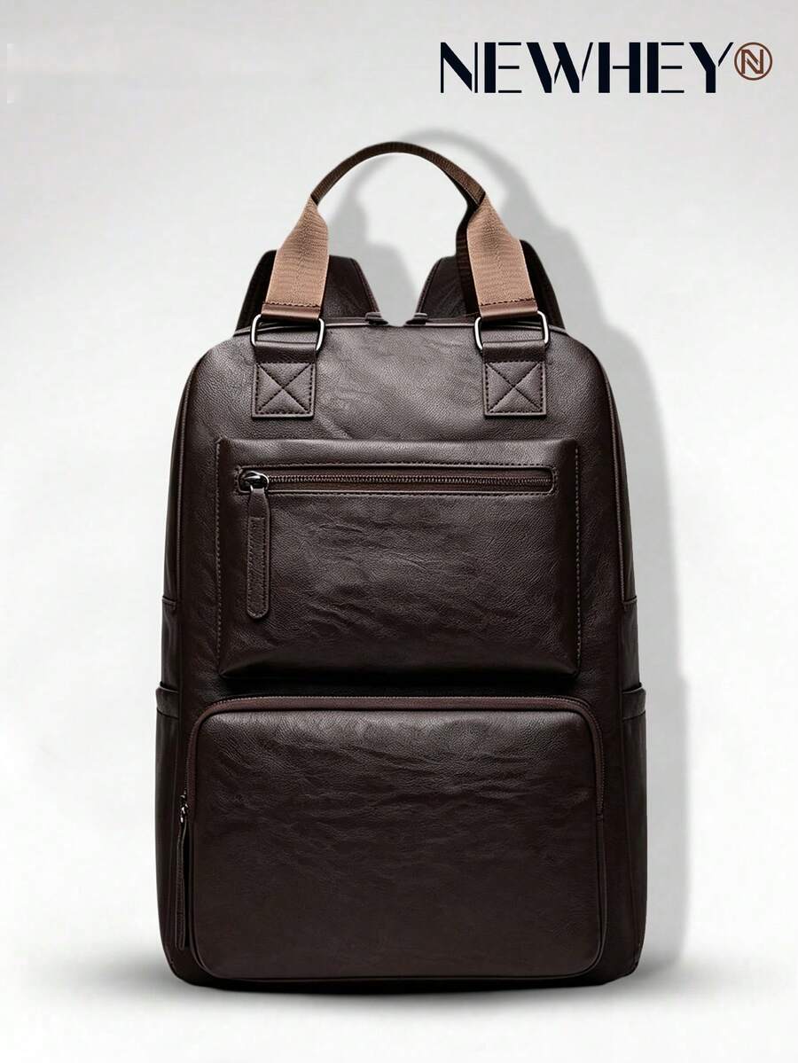 NEWHEY PU Soft Leather Men's Backpack, Fits 15.6 Inch Business Laptop, Padded Sleeve, Lightweight School Bag, Daily Use, Office, Work, Birthday, Holiday Gift - Multicolor - View 1