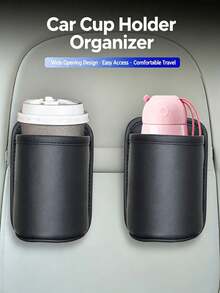 1pc Modern Minimalist PU Leather Cylindrical Hanging Bag, Large Opening With Stitched Edge, Durable And Stable, Suitable For Water Bottles, Beverage Bottles, Small Items, Car Headrest, Back Seat, Car Door Side Cup Holder Storage And Organization, Car Essential - Multicolor - View 3