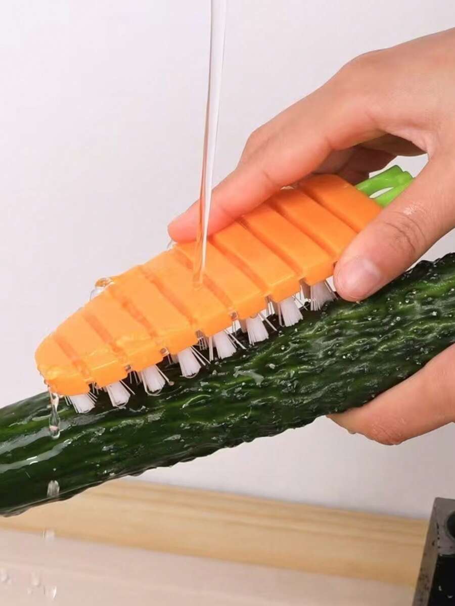 Creative Carrot-Shaped Flexible Cleaning Brush, Soft Bristles That Won't Damage Fruit And Vegetable Skins, Bendable Long Handle Design, Suitable For Cleaning Potatoes, Carrots, Yams And More, Essential Portable Kitchen Scrubbing Tool For Home - Orange - View 1