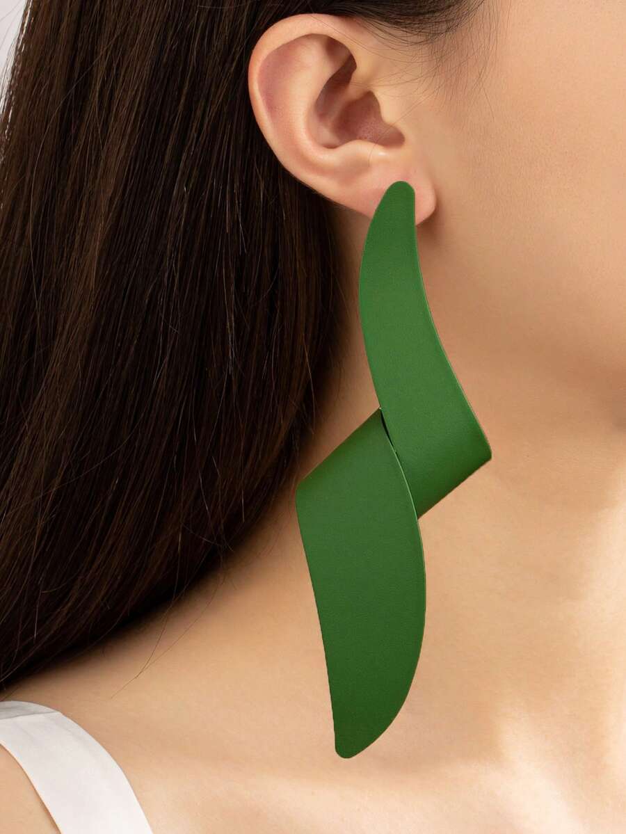 1 Pair Metal Geometric Oversized Stud Earrings - Green - View 1