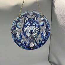 2D Flat North American Wolf Dreamcatcher Acrylic Hanging Decor, Bohemian Style Window Hanging Ornament, Back To School - Multicolor - View 5