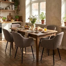 Goeurvant Contemporary Vertical-Stripe Upholstered Dining Chairs With Armrests & Metal Legs For Dining Room, Kitchen, Living Room - Set Of 2 / Set Of 4 / Set Of 6--Mocha Brown-Textured Fabric - Mokka - 查看 5