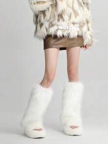 1 Pair Women's Y2K Plush Leg Warmers, Soft Fuzzy, Winter Warm Boot Covers, Halloween Santa Costume - Multicolor - View 6