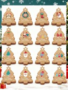 96pcs Vintage Christmas Tree Shaped Slogan Pattern Gift Tags With Rope, Santa Claus And Snowman Pattern Paper Gift Decoration Labels, Suitable For Christmas Party Gifts, Christmas - Christmas Tree Shape - View 1