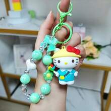 1pc Cartoon Flower Beaded Sanrio Keychain Doll Pendant Hello Kitty Phone Chain Bag Charm Kuromi Beaded Chain - Multicolor - View 10