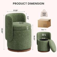 Dressing Chair With Storage Function, 360 ° Rotating Decorative Chair With Backrest, 22L Hidden Storage Dressing Chair, Circular Dressing Stool Without Wheels, Green - Green - View 2