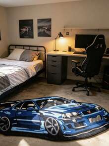 【Soft Sports Carpet】1件裝藍色與白色賽車圖案地墊，仿羊絨加厚地毯，厚實絨毛地毯，秋冬裝飾地毯，臥室裝飾 - 多色8 - 查看 1