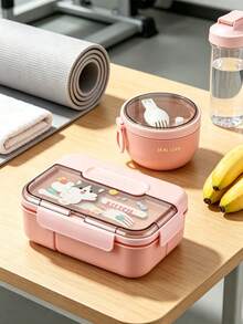 SEAL LOCK Pink Lunch Box Set, PP Material Bento Box, Cute Cartoon Print Portable Meal Box, Food Storage Container, Suitable For Students And Office Workers - Pink - View 4