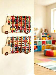 YIYIQCSJ Children's Racing Car Storage Rack - Large Capacity Hanging Storage, Beige Racing Stripe Background, Fabric Garage For Boys' Room, Space-Saving Vertical Wall Decor - Multicolor - View 1