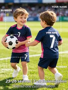 2pcs Boys Soccer Uniform Set, All-Over Print Hollow Design, Customizable Name & Number/Club Hot-Selling Jersey, Sports Player Style Short Sleeve & Shorts Set, Suitable For Boys & Girls, For Sports, Cycling, Outdoor Running, Soccer, Star-Style Team Uniform, Sublimation Print Team Wear - Navy Blue - View 2