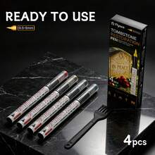 4-Color Tombstone Paint Pen Set With Cleaning Brush, Waterproof Sun-Resistant Quick-Dry Lettering Pen For Gravestone Inscription Repair, Faded Text Refurbishment And Coloring, Stone Marker Pen For Cemetery Tombstone Renovation, Qingming Tomb Sweeping - Stone Tablet Pen - View 2
