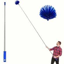 1pc Extendable Spider Web Duster With Medium Stiff Bristles, Retractable Stainless Steel Pole For Indoor & Outdoor Cleaning, No Battery Required, Ideal For Kitchen, Bedroom, Living Room, Bathroom, Duster For Home Cleaning - Blue - View 2