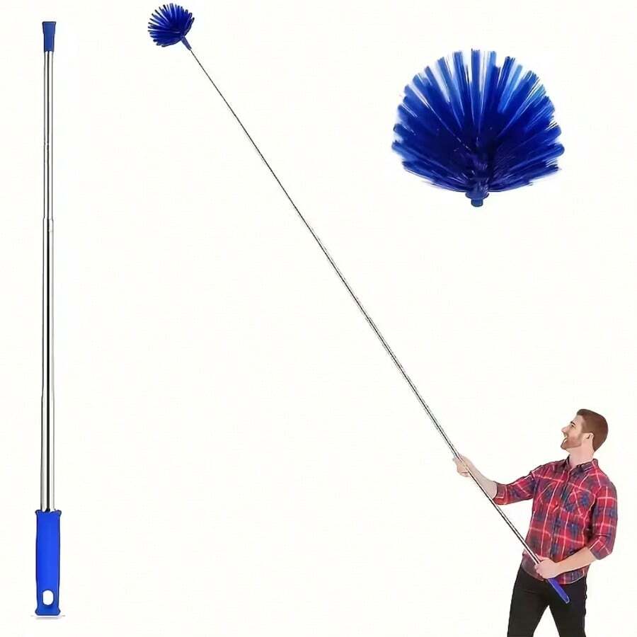 1pc Extendable Spider Web Duster With Medium Stiff Bristles, Retractable Stainless Steel Pole For Indoor & Outdoor Cleaning, No Battery Required, Ideal For Kitchen, Bedroom, Living Room, Bathroom, Duster For Home Cleaning