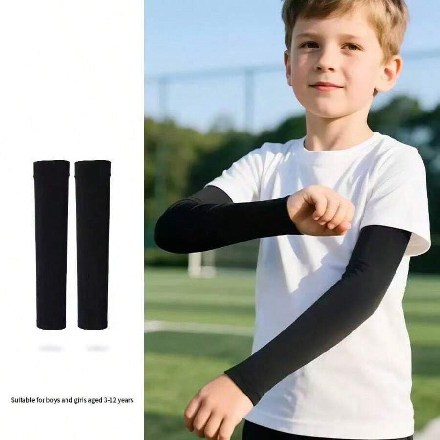 1 Pair Children's Thin Breathable UV Protection Arm Sleeves - Black - View 1