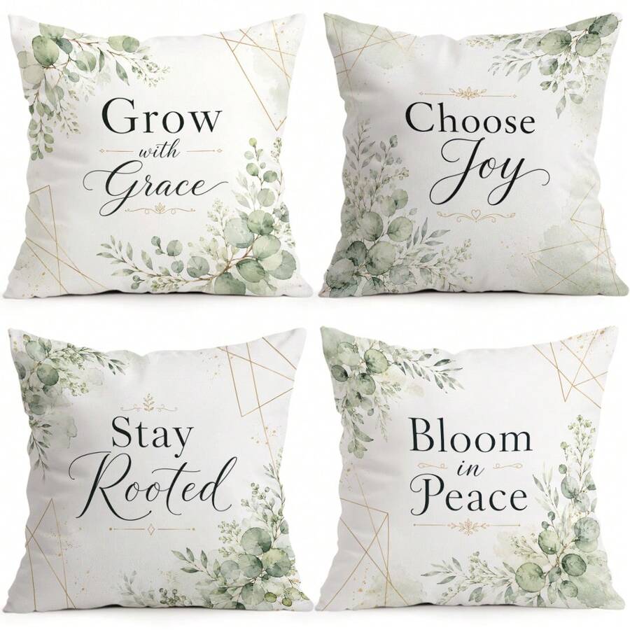 4pcs/1pc Eucalyptus Inspirational Text Pattern Pillow Case Without Insert, Single-Sided Printed Pillow Case, Suitable For Living Room Bedroom Home Decor, All Season Pillow Case - Multicolor - View 1