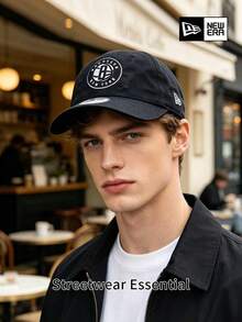 NEW ERA Brooklyn Nets Round Patch Baseball Cap, Black Soft Top Unisex Street Style Dad Hat - Black - View 2