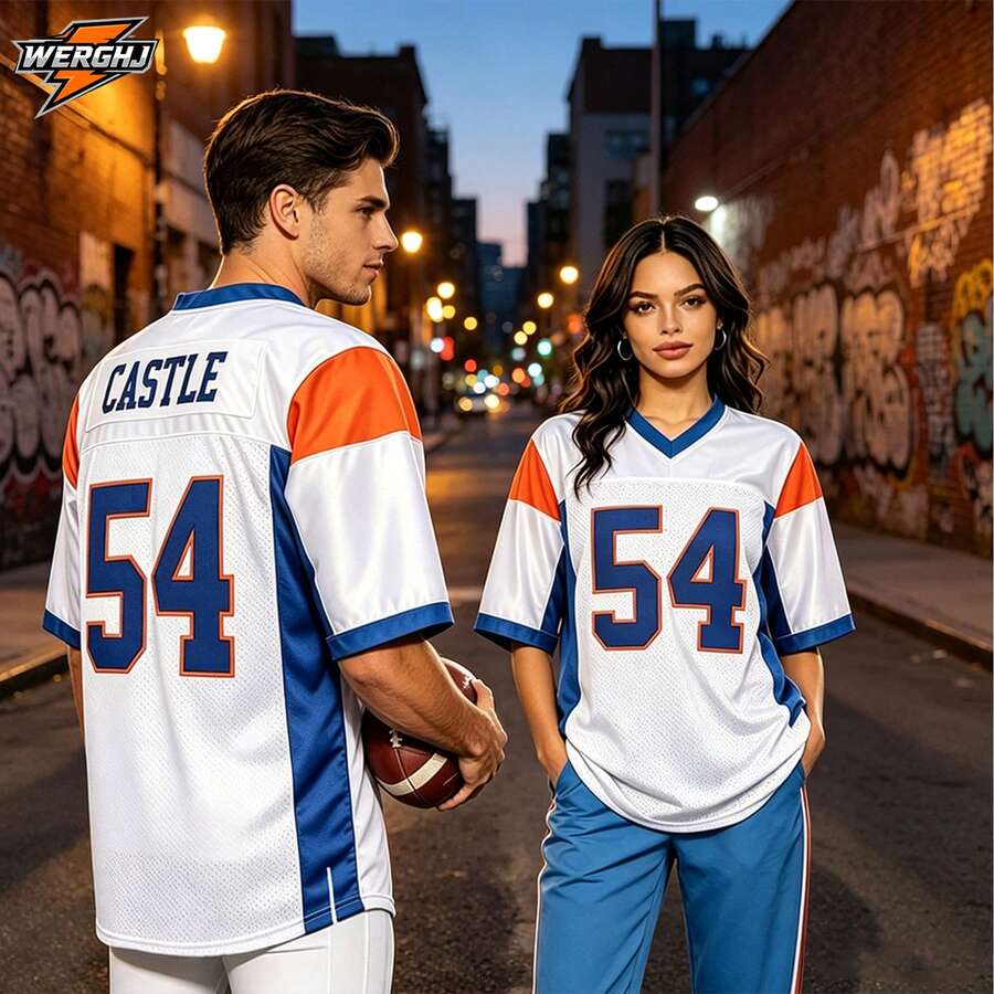 قميص كرة القدم Thad Castle #54 أبيض، زي كرة القدم بحروف مطرزة، قميص تدريب لعبة أمريكية من الشبك، ربيع