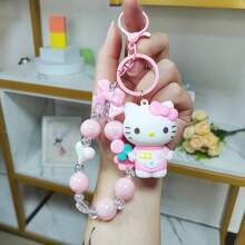 1pc Cartoon Flower Beaded Sanrio Keychain Doll Pendant Hello Kitty Phone Chain Bag Charm Kuromi Beaded Chain - Multicolor - View 8
