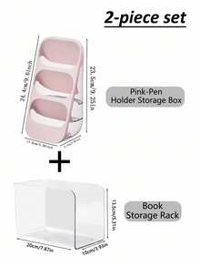 1/2pcs Desktop Storage Set, Bookend & 3-Tier Pen Holder, Adjustable Transparent PET Desktop Organizer, Space-Saving Stationery Storage, Suitable For Office, Home, School Study Room - Multicolor - View 11