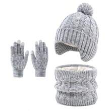1 Set Of 5-Color Two-Tone Knit Set: Winter 2-6 Years Old Children's Double-Yarn Warm Knit Hat With Thick Fleece Lining, Suitable For Cold Winter - Multicolor - View 13