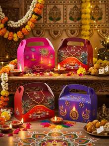 6pcs Diwali Gift Box Set, Diwali Gift Packaging Box, Party Guest Favor Box, Diwali Table Decoration, Suitable For Diwali, Anniversary, Theme Party, Gift Packaging - Multicolor - View 6