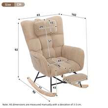Flieks Rocking Chair With Adjustable Footrest, Headrest, Fabric Rocking Chair With Wooden Legs,Comfortable Lounge Armchair With Side Pockets And High Backrest, Brown, Reading Chair For Nursery, Living Room - Natural - View 3