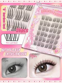 EYELASH EVOLUTION 36pcs/Pack Single Cluster False Eyelashes, Cartoon Style Delicate Eyelash Clusters, C Curl, Natural Cluster Eyelash Extensions, 9-12mm Mixed Length, Suitable For Beginners, Easy To Use, DIY Applicable, Suitable For Holidays, Parties, Travel And Dates - C - View 3
