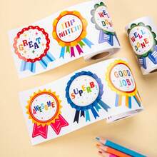 1 ROLL Rainbow Ribbon Medal Inspirational Reward Stickers, Die-Cut Positive Energy Praise Text Commendation Stickers, Specially Designed For Teacher Classroom Student Recognition And Motivation, Oil-Resistant Waterproof Matte Self-Adhesive Copperplate Paper, Durable And Tear-Resistant, Bright And Clear Color Printing Without Smudging, Can Be Applied To Exercise Books, Homework Notebooks, Behavior Point Charts, Student Certificates, Reward Jars, Multi-Functional Teaching Supplies - One Size - View 4
