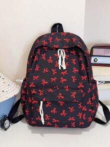 1件女款蝴蝶結圖案開學季大容量多層收納休閒書包，輕量旅行背包，適合女生學生，適用於開學、日常通勤、購物、短途旅行與戶外休閒旅遊 - 彩色 - 查看 13