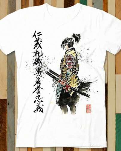 Katana Calligraphy Anime T-Shirt, Unisex Adult Retro Design, Japanese Style Manga A4788, Top, Women's Tops, Unisex Style