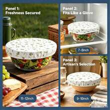 1PC Reusable Floral Pattern Elastic Fabric Salad Bowl Cover, High Elasticity Sourdough Bread Fermentation Cover, Fits 7-12 Inch Bowl Opening, Home Baking Dough Fermentation Dust Cover, Kitchen Refrigerator Fruit Leftover Food Preservation Cover - Multicolor - View 2