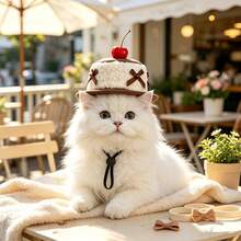 Cute Pet Cherry Cake Shaped Party Hat, Fun Bowknot Decor Puppy Kitten Cosplay Hat, Adorable Photo Prop Accessory, Suitable For Dog Cat Birthday Party Outfit - Multicolor - View 1