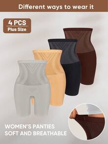 4pcs Women Plus Size Seamless High Waist Shaping Leggings, Tummy Control Slimming Anti-Chafing Daily Wear - Multicolor - View 5