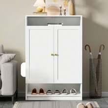 Flieks Modern Shoe Cabinet, With Adjustable Shelves, Gold Handles, 2-Door Shoe Dresser, White, B73/D34/H109 - White 1Pc - View 1