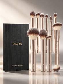 MAANGE 10件組鋁管化妝刷禮盒，包含底妝刷、蜜粉刷、腮紅刷、眼影刷、眼線刷、遮瑕刷、修容刷、雕塑刷、高光刷、細節刷、臉部刷，耐用化妝工具，旅行必備化妝刷配件，適用日常化妝，送給女孩子的禮物 - 彩色 - 查看 8