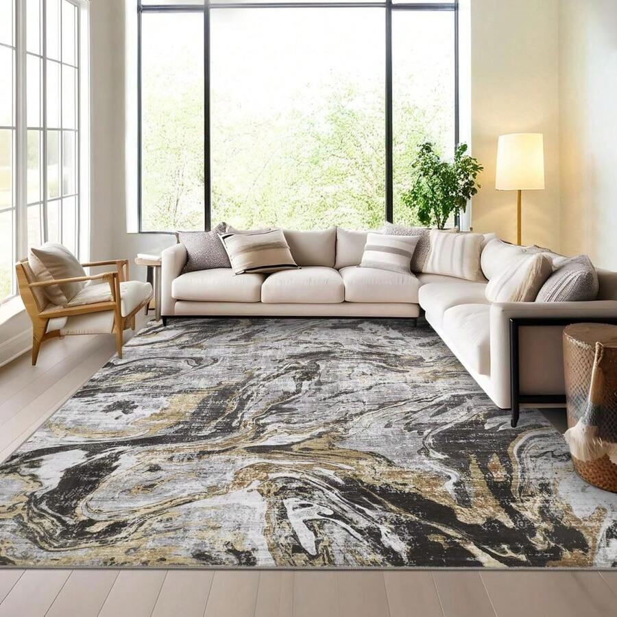 Techigher Machine Washable Hallway Runner Rug, Non Slip Kitchen Runner Mat, Modern Abstract Bedside Rug, Low Pile Foldable Floor Carpet For Entryway, Laundry Room, Bathroom - Grey - View 1