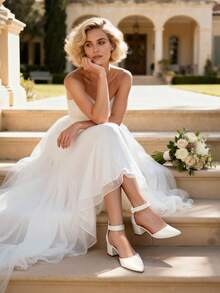 Womens Court Shoes Elastic Ankle Straps - White - View 4
