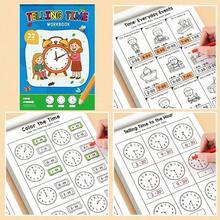 5 piezas Cuaderno de actividades para aprender a decir la hora para niños, libro de actividades de aprendizaje del reloj de 32 páginas, hojas de trabajo de práctica de reconocimiento del tiempo para preescolar y jardín de infancia, suministros educativos tempranos para el hogar, libro de aprendizaje Montessori para niños pequeños de 3 a 8 años - Multicolor - Ver 4