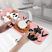 1pc Halloween Ghost Pumpkin Pattern Sink Faucet Absorbent Mat, Drainage Mat, Suitable For Kitchen, Bathroom Sink, Countertop, Drainage Mat, Diatomaceous Earth Material, Trimmable, Quick Dry Mat - Multicolor - View 10