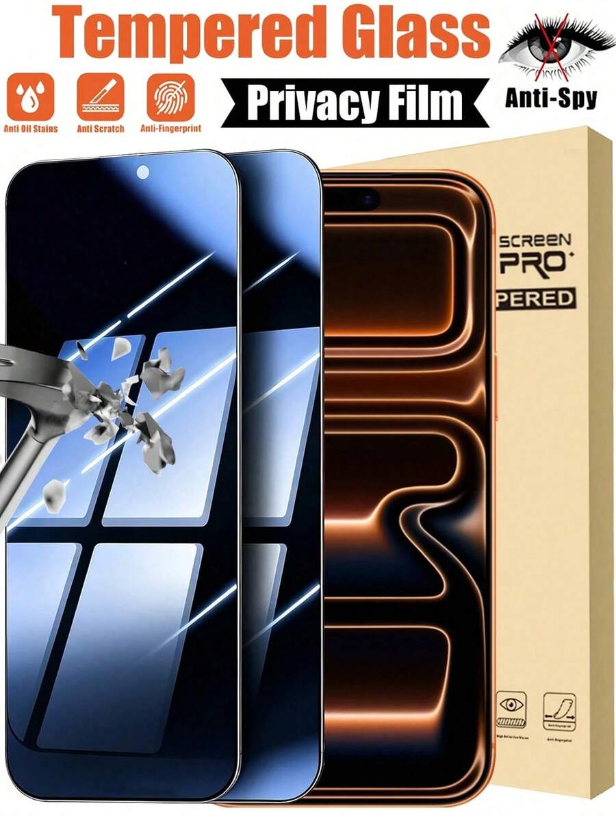 2入 9H 鋼化玻璃防窺螢幕保護貼,適用 17/17 Pro/17 Pro Max/17 Air/16 Pro Max/15 Pro Max/15 Pro/14 Pro Max/13/12/11,全螢幕覆蓋黑色邊框絲印,HD 清晰防刮、無氣泡易安裝、相容手機殼 - 黑色 - 查看 1