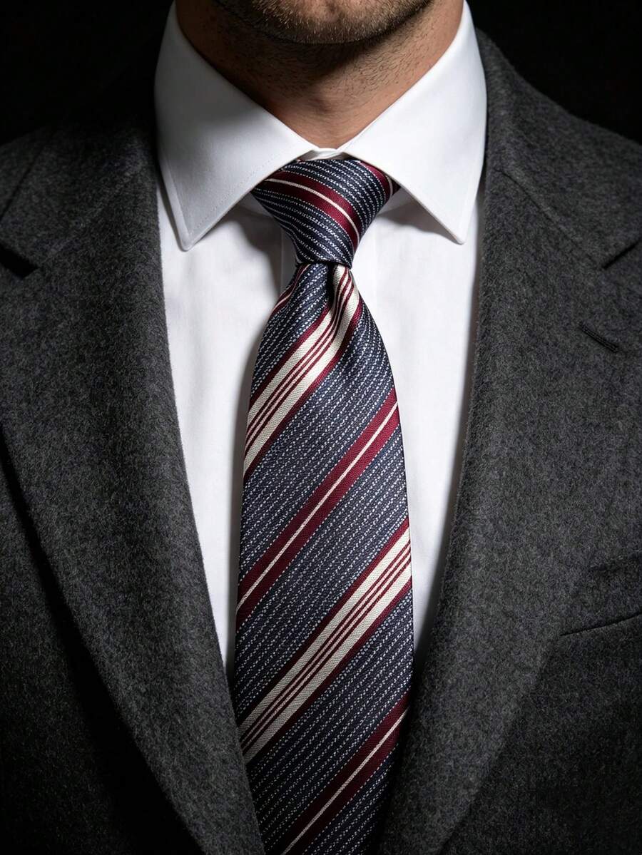 1件男士8CM手工精細條紋領帶,適用於商務、通勤、婚禮、宴會、派對、雞尾酒會、旅行 - 深灰色 - 查看 1