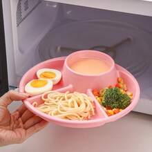1/3件組圓形塑膠餐盤附餐具組，微波爐可用4格分隔餐盤，沙拉水果食物分格托盤，飲食控制減重早餐盤，適合學生與成人居家、學校、辦公室、野餐使用 - 彩色 - 查看 9