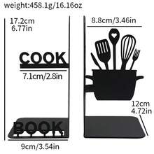 Creative Kitchen Themed Metal Book Holder Paired With Black Wrought Iron Book Stand, Kitchen Utensil Silhouette Design, Book Support Rack, Desktop Bookshelf, Organization, Storage, Decoration Ornaments Suitable For Home Study, Office Reading Space. - B382 - View 5