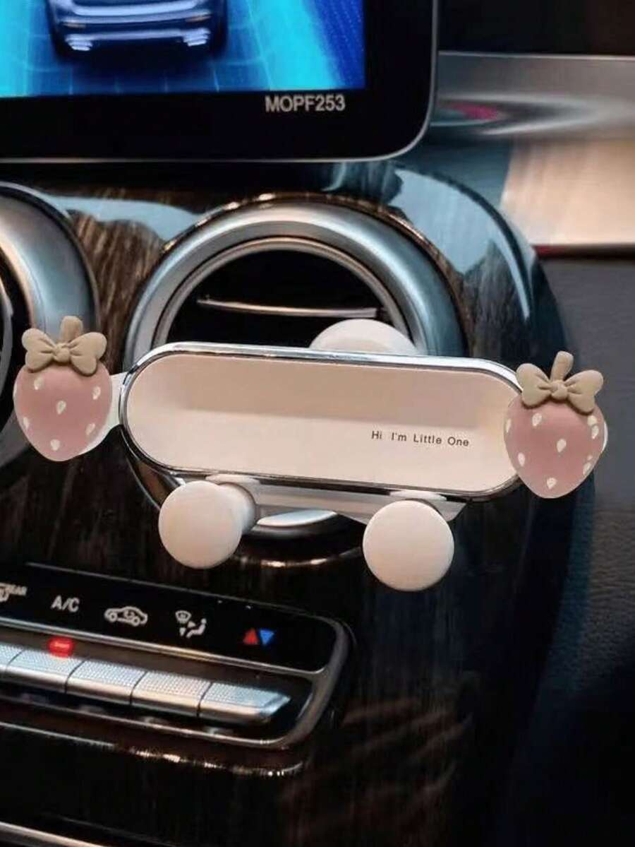 Cute Bowknot Strawberry Car Phone Holder, Gravity Sensing Air Vent Navigation Mount, Girly Car Interior Decor - Stand - View 1