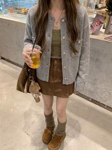 Women's Autumn/Winter Korean Style Grey Cardigan Fall - Grey - View 3
